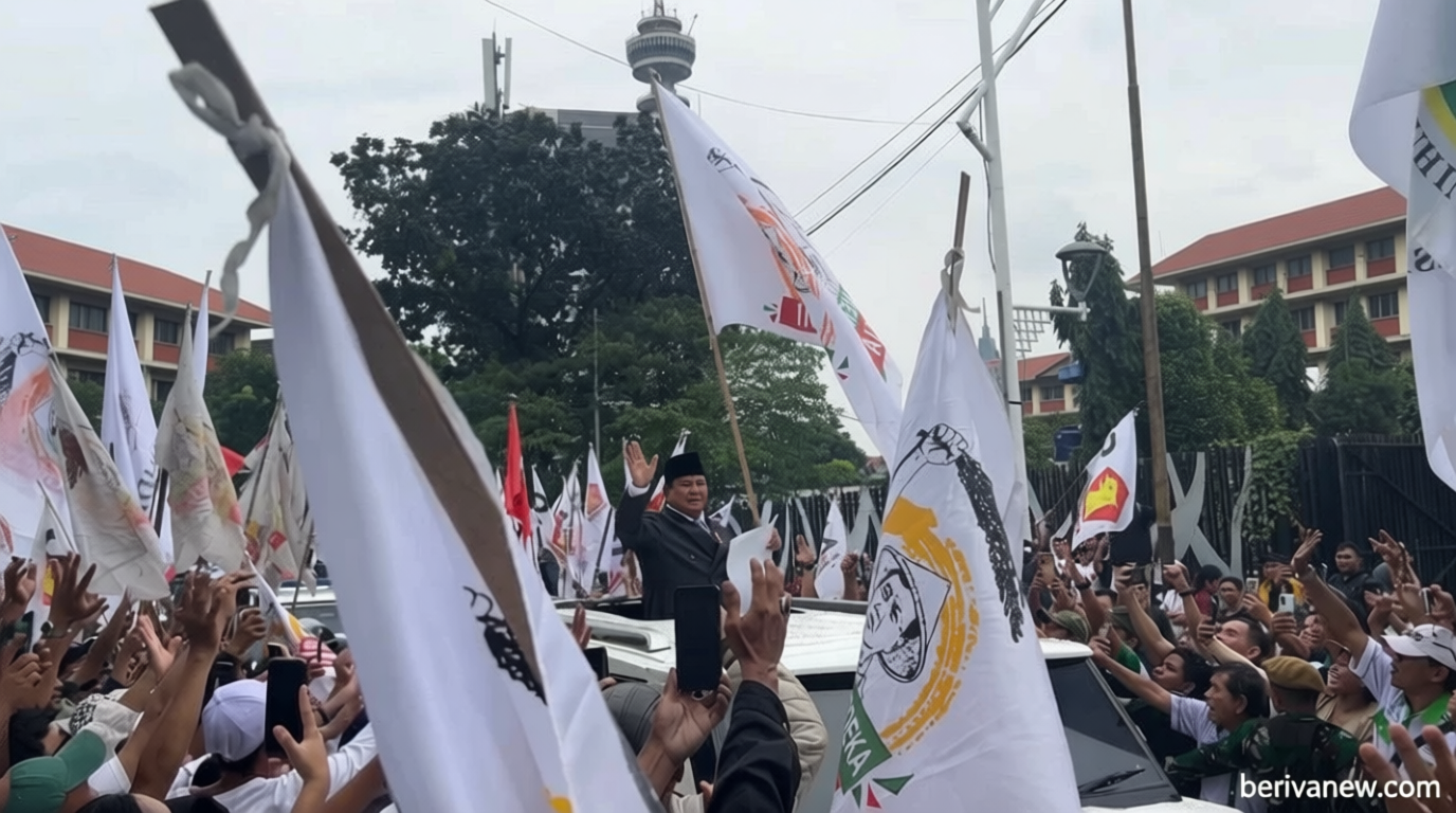 Momen Prabowo Sapa Massa Unjuk Rasa Usai Hadiri Rapat Paripurna di DPR