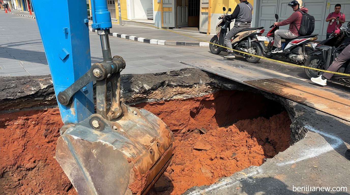 Lubang Menganga di Jalanan Lenteng Agung, Panjangnya 16 Meter