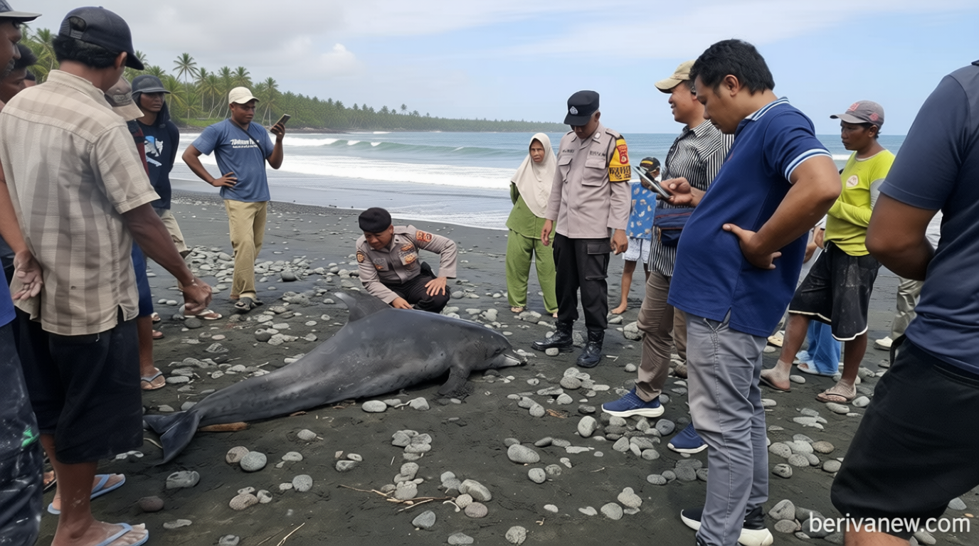 Seekor Lumba-lumba Hidung Botol Terdampar Tak Bernyawa di Pantai Jembrana