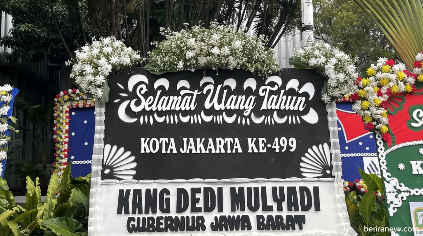 Tampil Beda di Tengah Perayaan HUT Jakarta, Karangan Bunga Hitam Dedi Mulyadi Menarik Perhatian