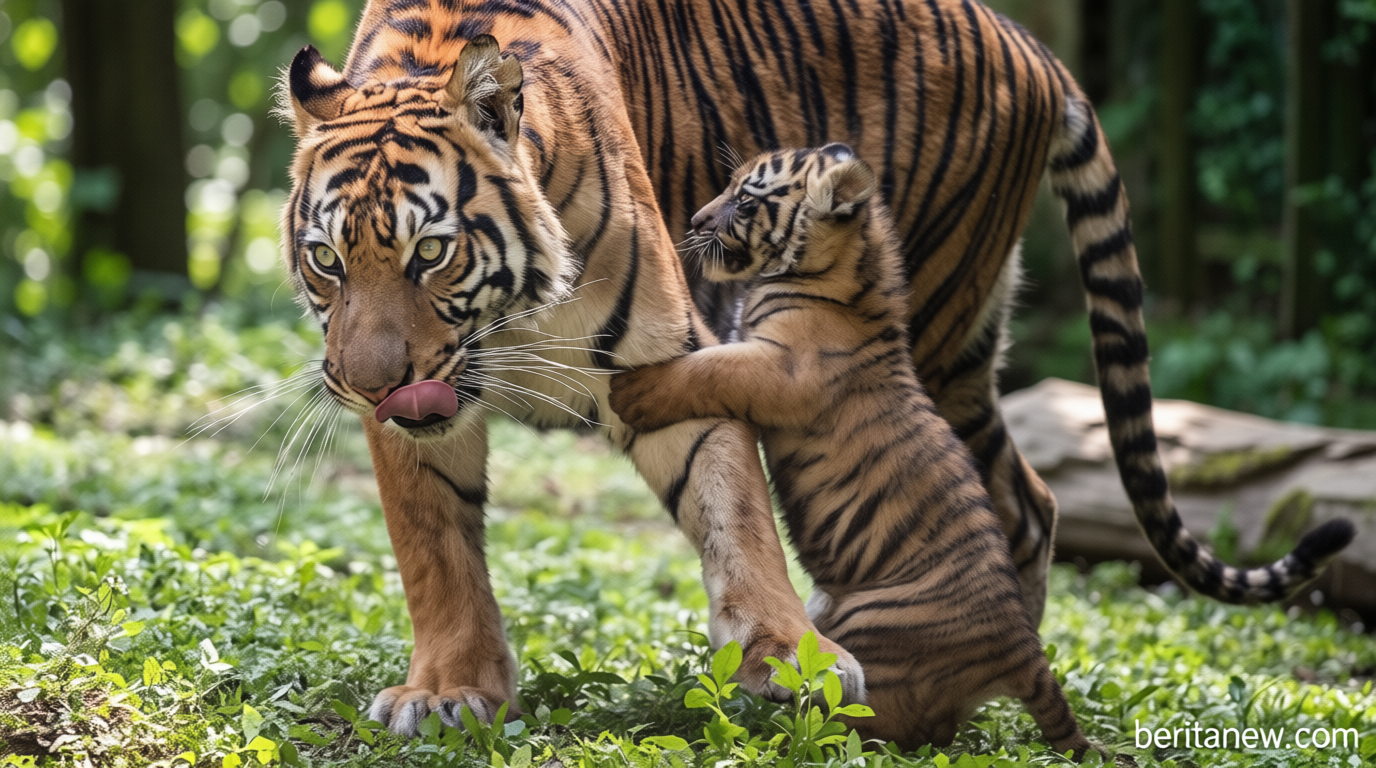 FOTO: Tingkah Menggemaskan Empat Anak Harimau Sumatra di Taman Safari Prigen
