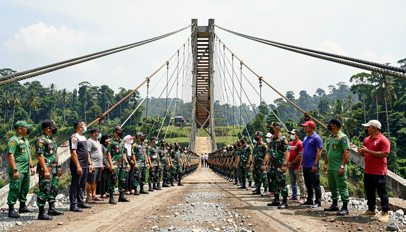 TNI AD Rampungkan Pembangunan Jembatan Gantung Aceh Tamiang, Akses Warga Kini Lebih Mudah