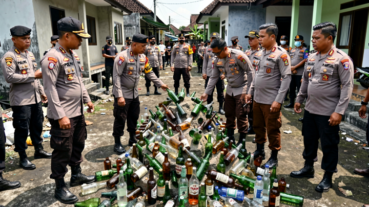 Polres Bantul Berhasil Berantas Miras Ilegal di Enam Titik, Puluhan Botol Disita