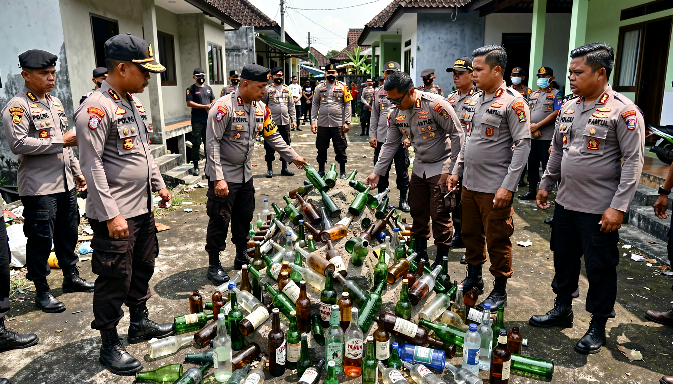 Polres Bantul Berhasil Berantas Miras Ilegal di Enam Titik, Puluhan Botol Disita