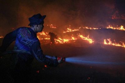 Menembus Asap, Petugas Berjibaku Padamkan Karhutla Kalimantan